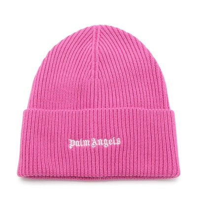 Palm Angels Pink And White Wool Blend Beanie