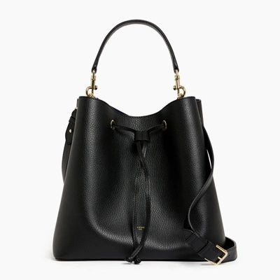 Le Tanneur Louise Large Grained Leather Bucket Bag In Black