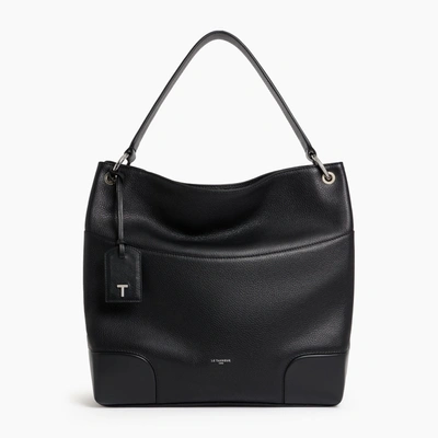 Le Tanneur Romy Large Smooth And Grained Leather Hobo Bag In Black