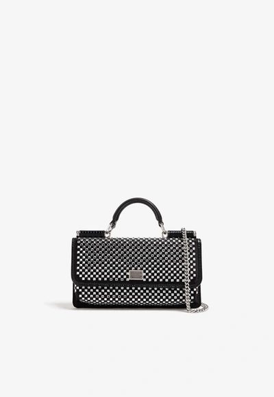 Dolce & Gabbana Crystal-embellished Mini Top Handle Bag In Silver