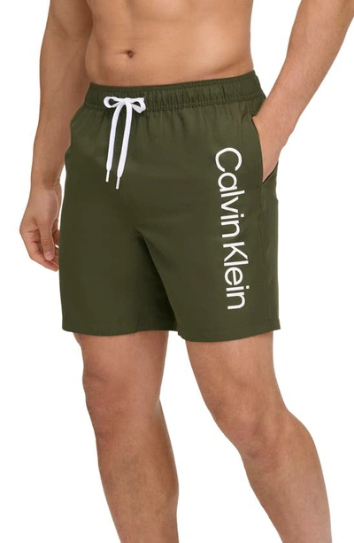 Calvin Klein Core Volley Swim Trunks In Olive