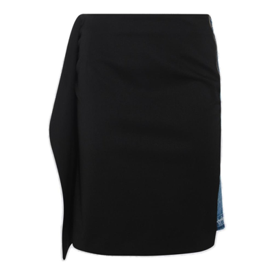 Mm6 Maison Margiela Asymmetric Panelled Denim Skirt In 蓝色