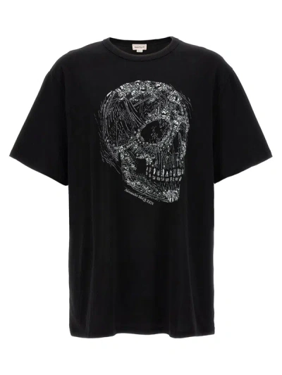 Alexander Mcqueen Crystal Skull T Shirt In Black