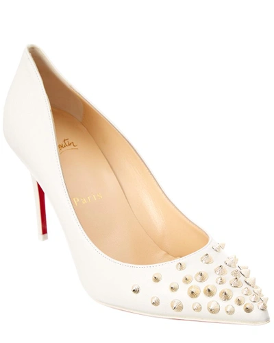 Christian Louboutin Spikyshell 85 Leather Pump In White