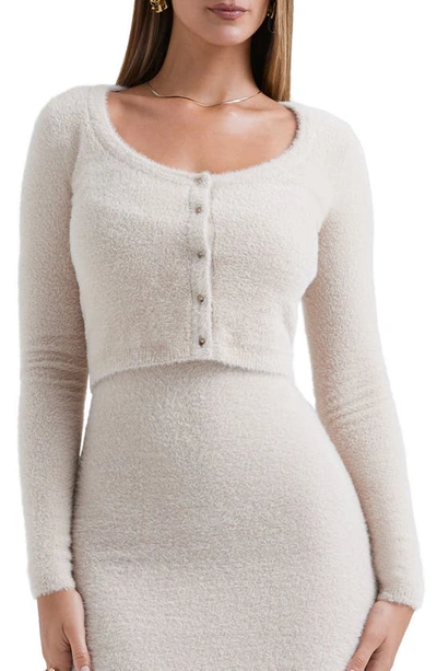 House Of Cb Gene Chenille Crop Cardigan In Beige
