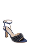 Jewel Badgley Mischka Huntley Ankle Strap Pointed Toe Sandal In Navy Satin