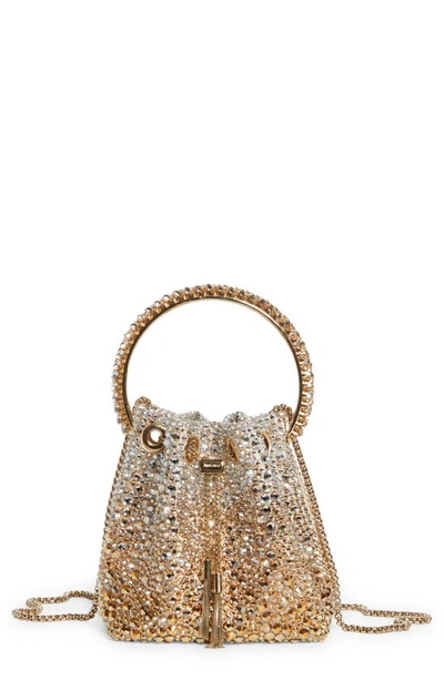 Jimmy Choo Bon Bon Crystal Drawstring Pouch In Gold/ Silver