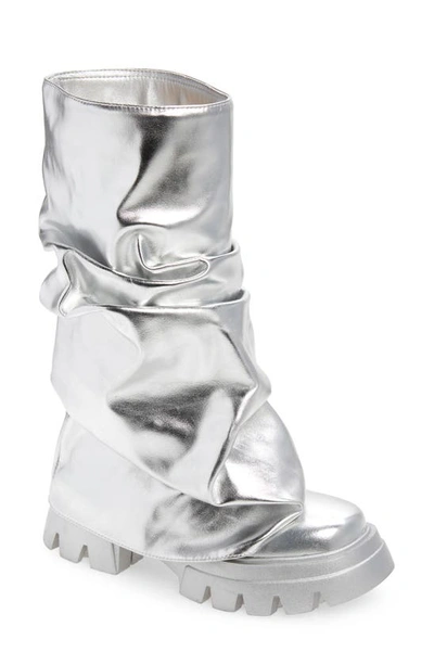 Azalea Wang Mate Lug Sole Boot In Silver