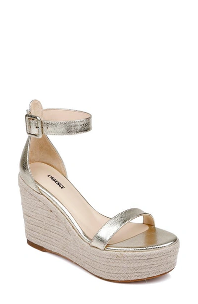 L Agence Avice Ankle Strap Espadrille Platform Wedge Sandal In Gold