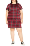 City Chic Check Love Knit Dress In Red Check