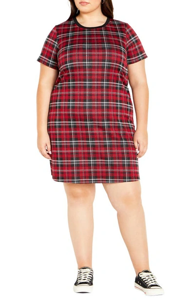 City Chic Check Love Knit Dress In Red Check