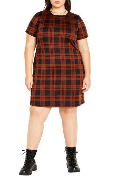 City Chic Check Love Knit Dress In Caramel Check