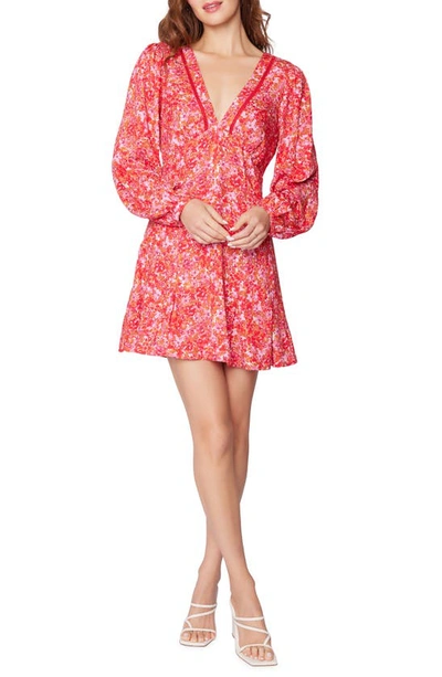 Lost + Wander Petal Patch Floral Print Long Sleeve Minidress In Pink Floral