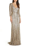 Mac Duggal Sequin Tulle Gown With Train In Neutral