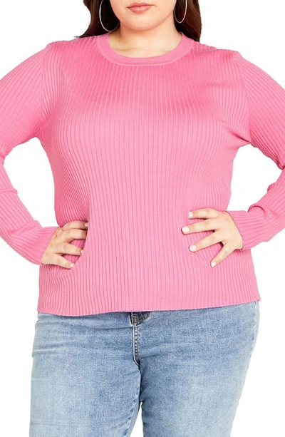 City Chic '70s Ribbed Sweater In Candy Pink