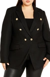 City Chic Elly Double Breasted Blazer In Black