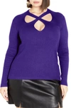 City Chic Malia Cutout Rib Sweater In Royal Purple