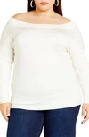 City Chic Intrigue Imitation Pearl Button Sweater In Cream