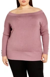 City Chic Intrigue Imitation Pearl Button Sweater In Dusty Orchid