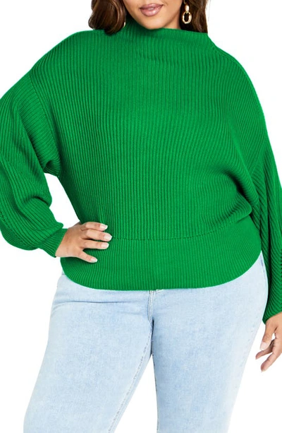 City Chic Angle Dolman Sleeve Sweater In Greenstone