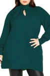 City Chic Tie Neck Tunic Top In Green