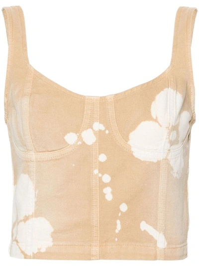 Msgm Tie-dye Cotton Top In Beige