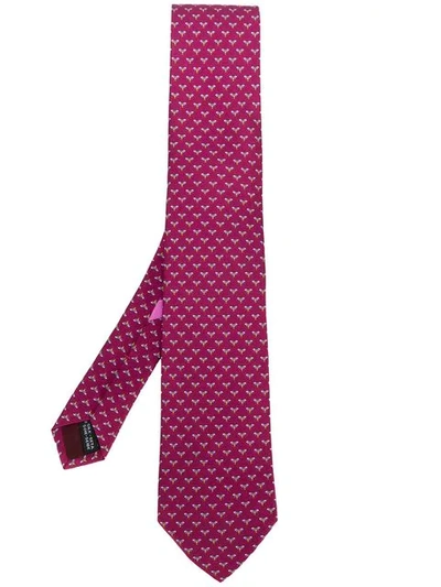 Ferragamo Salvatore  Moth Print Tie - Pink In Pink & Purple