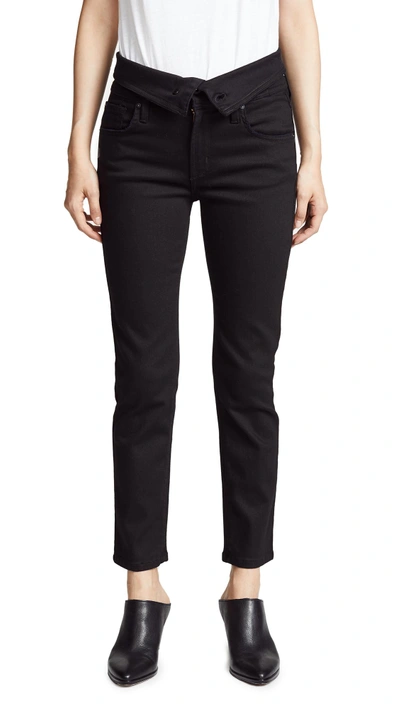 James Jeans Folie Twill Fold Over Jeans In Flat Black
