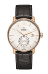 Rado Coupole Classic Automatic Leather Strap Watch, 41mm In Brown/ White/ Rose Gold