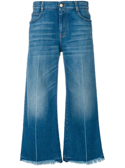 Stella Mccartney Fringed Short Jeans-jeans Corto Sfrangiato In Classic Blue