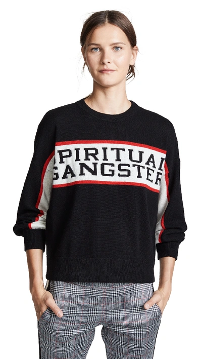 Spiritual Gangster Varsity Intarsia Wool-cashmere Sweater In Black