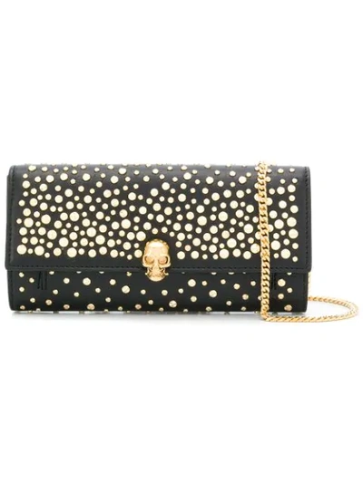 Alexander Mcqueen Studded Skull Wallet With Chain In Black