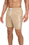 Calvin Klein Core Volley Swim Trunks In Khaki