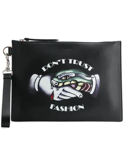 Roberto Cavalli Don't Trust Fashion Wristlet Clutch In Black