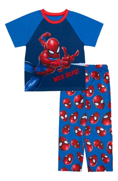 Ame Kids' Web Out Spider Man Short Sleeve Pajamas In Blue/red