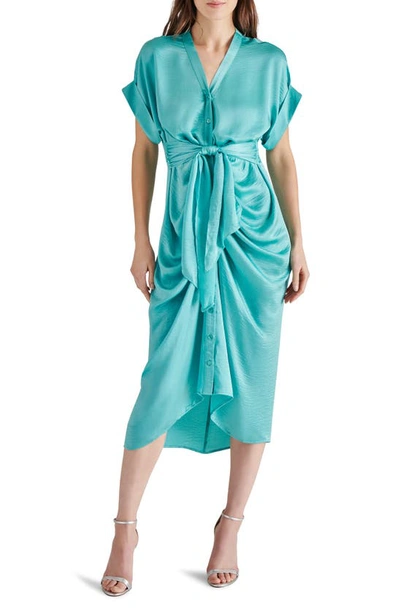 Steve Madden Tony Satin Shirtdress In Pastel Turquoise