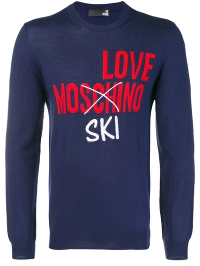 Love Moschino Intarsia Logo Sweater In Blue