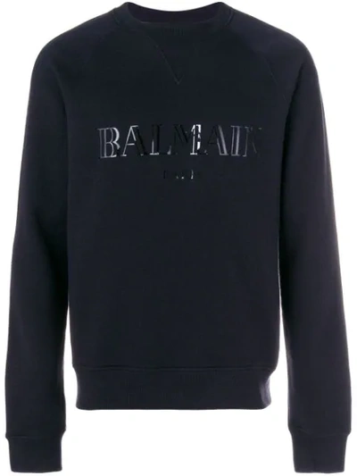 Balmain Logo Print Jersey Sweater In Blue