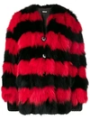 Miu Miu Striped Fur Coat In Black