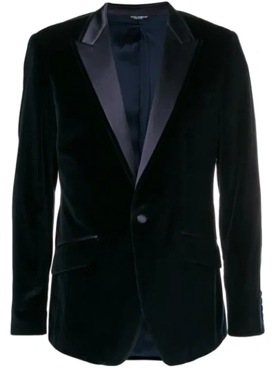 Dolce & Gabbana Peak Lapel Velour Blazer In Blue