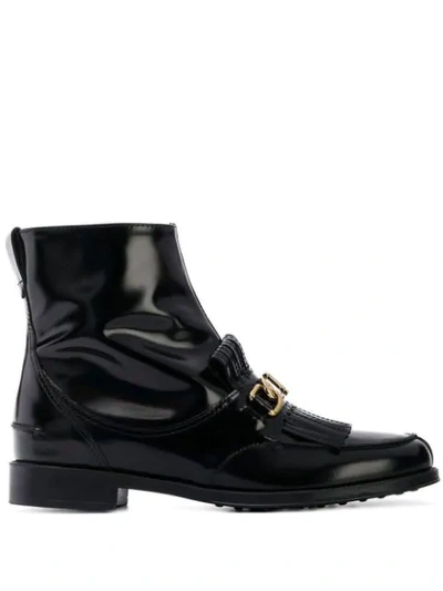 Tod's Fringe Flap Ankle Boots In Black