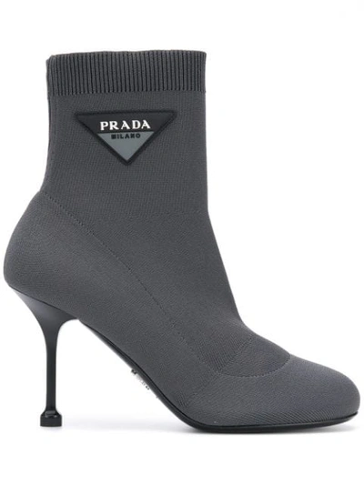 Prada Logo 90 Sock Booties In Grey