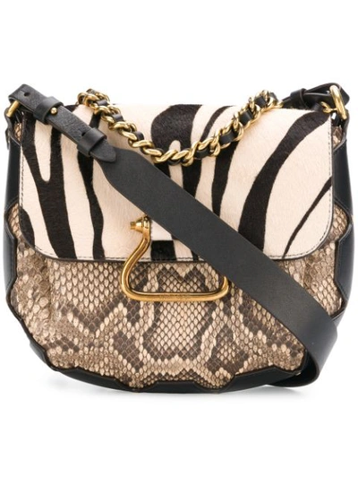 Roberto Cavalli Patchwork Flap Crossbody Bag In Black