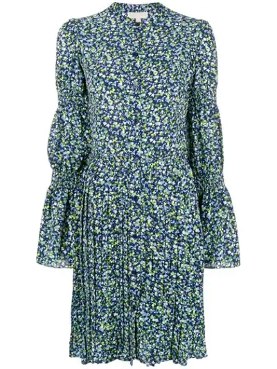 Michael Michael Kors Floral Print Pleated Shirt Dress - Blue