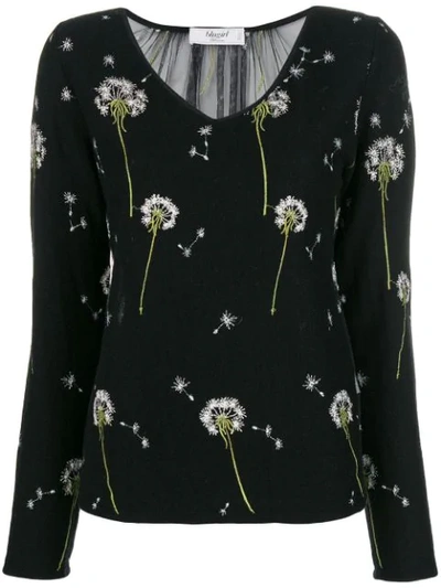Blugirl Floral V-neck Sweater - Black