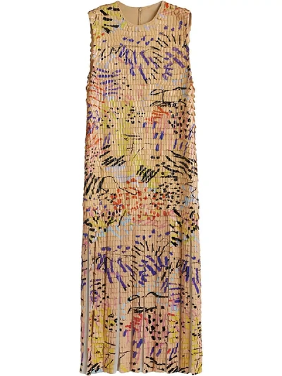 Burberry Painted Paillette Sleeveless Dress In Yellow