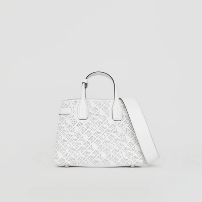 Burberry The Small Banner In Perforated Logo Leather In Chalk White