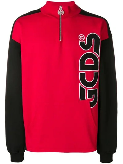 Gcds Logo Zipped Up Sweatshirt In Rosso