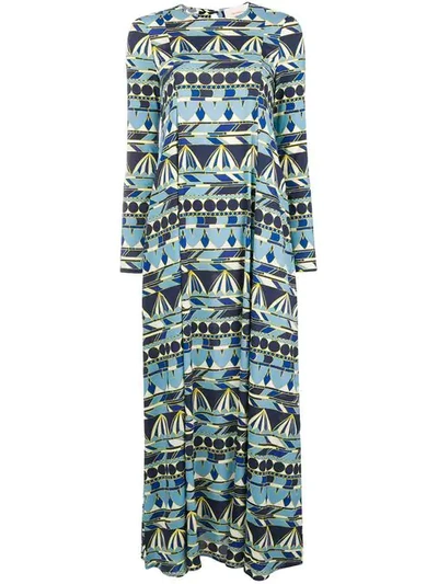 La Doublej Geometric Print Maxi Dress In Blue