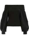 Oscar De La Renta Off Shoulder Ribbed Sweater - Black